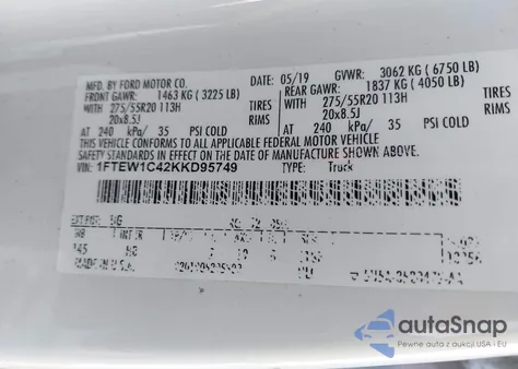 2019 Ford F-150 Lariat from USA, damaged, VIN 1FTEW1C42KKD95749